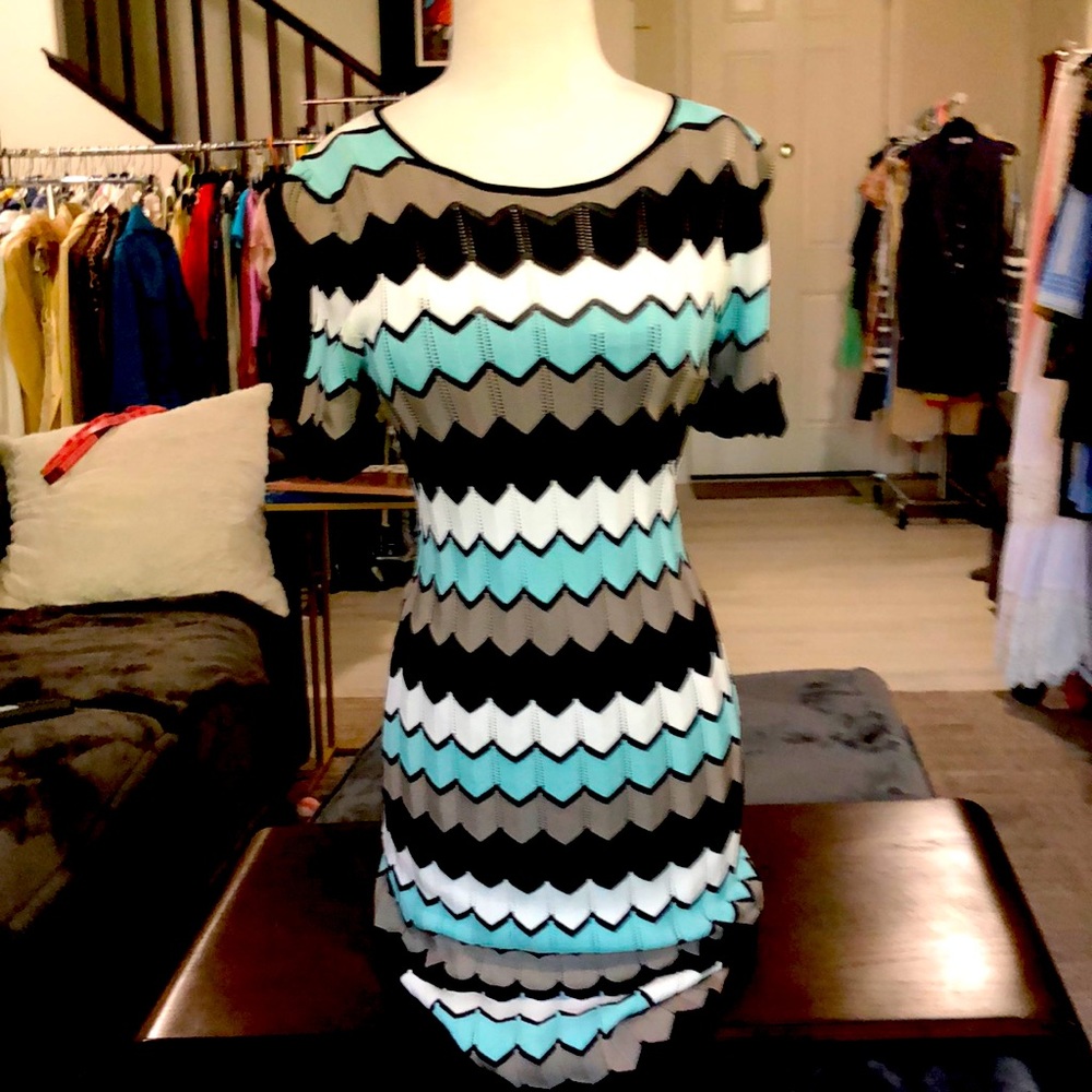 Etcetera short sleeve sweater dress w/ black slip